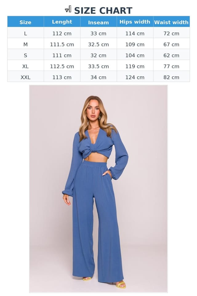 Love Lace Love Lace Women's Matte Crepe Wide Leg Trousers with Elastic Waist in Blue - 3