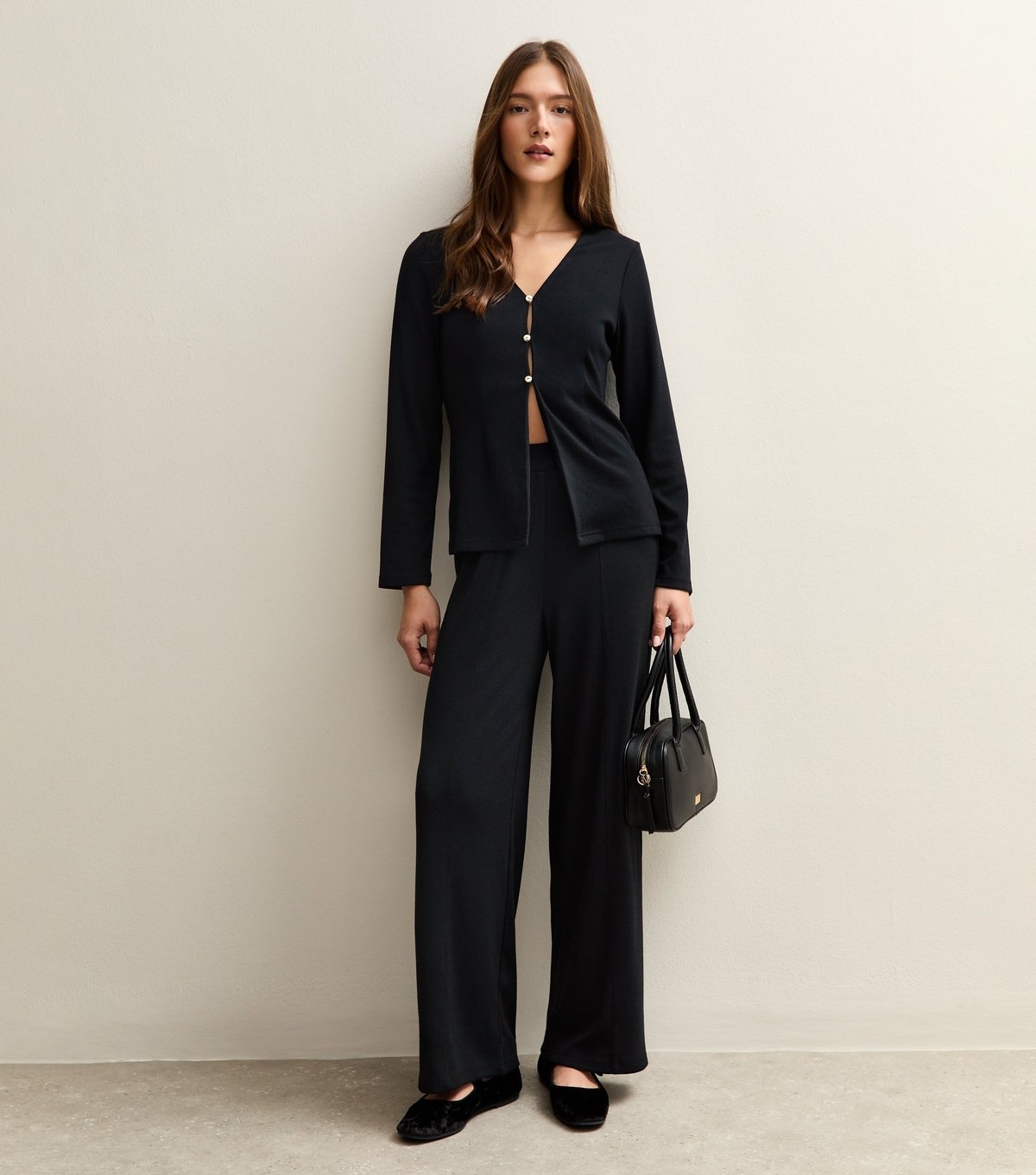 New Look Women's Black Soft Touch Front Seam Wide Leg Trousers New Look - 3