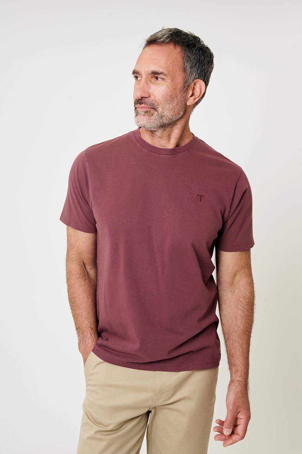 Saltwell Saltwell Men's Garment Dye Cotton Jersey Crew Neck T-Shirt in Maroon - 2