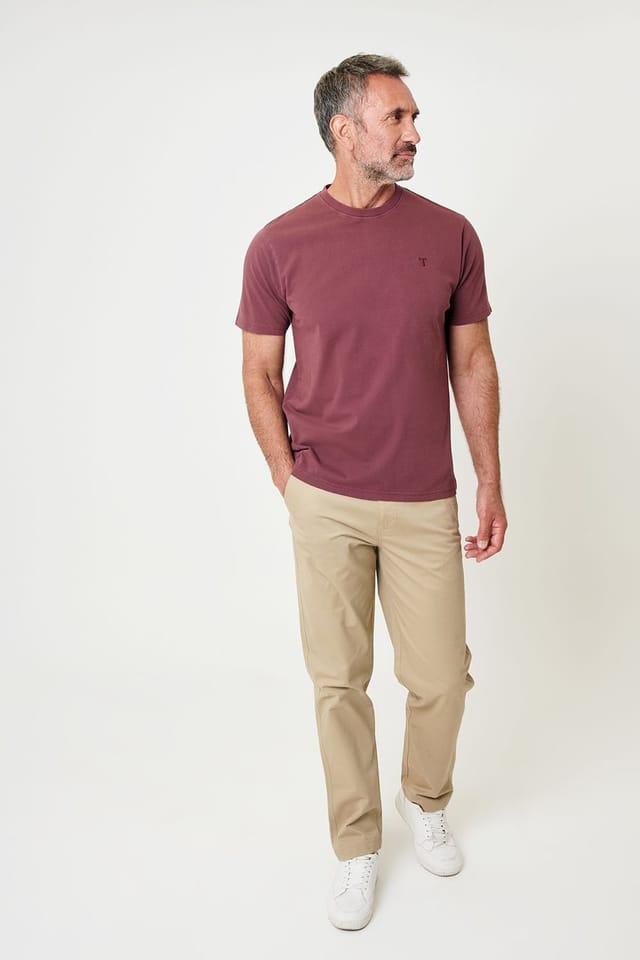 Saltwell Saltwell Men's Garment Dye Cotton Jersey Crew Neck T-Shirt in Maroon - 3