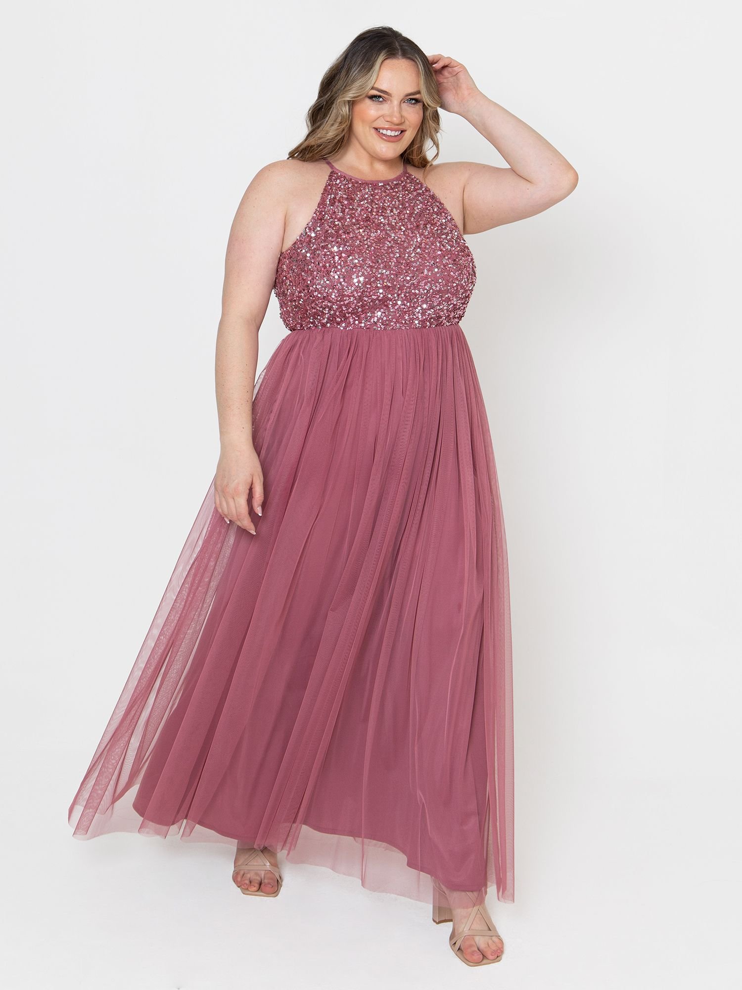 Maya Deluxe Maya Deluxe Women's Embellished Halter Neck Maxi Dress in Rose - 2