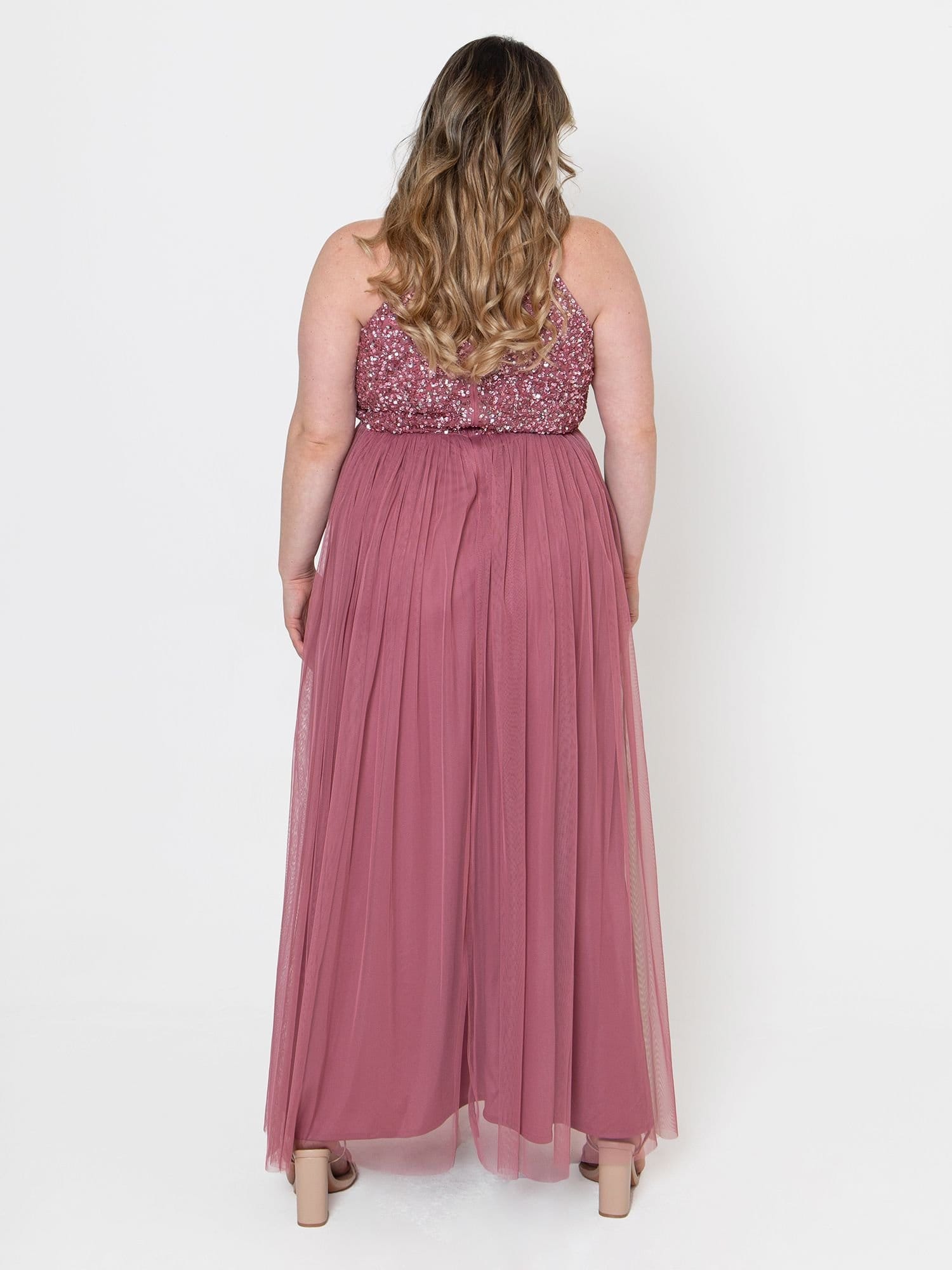 Maya Deluxe Maya Deluxe Women's Embellished Halter Neck Maxi Dress in Rose - 4