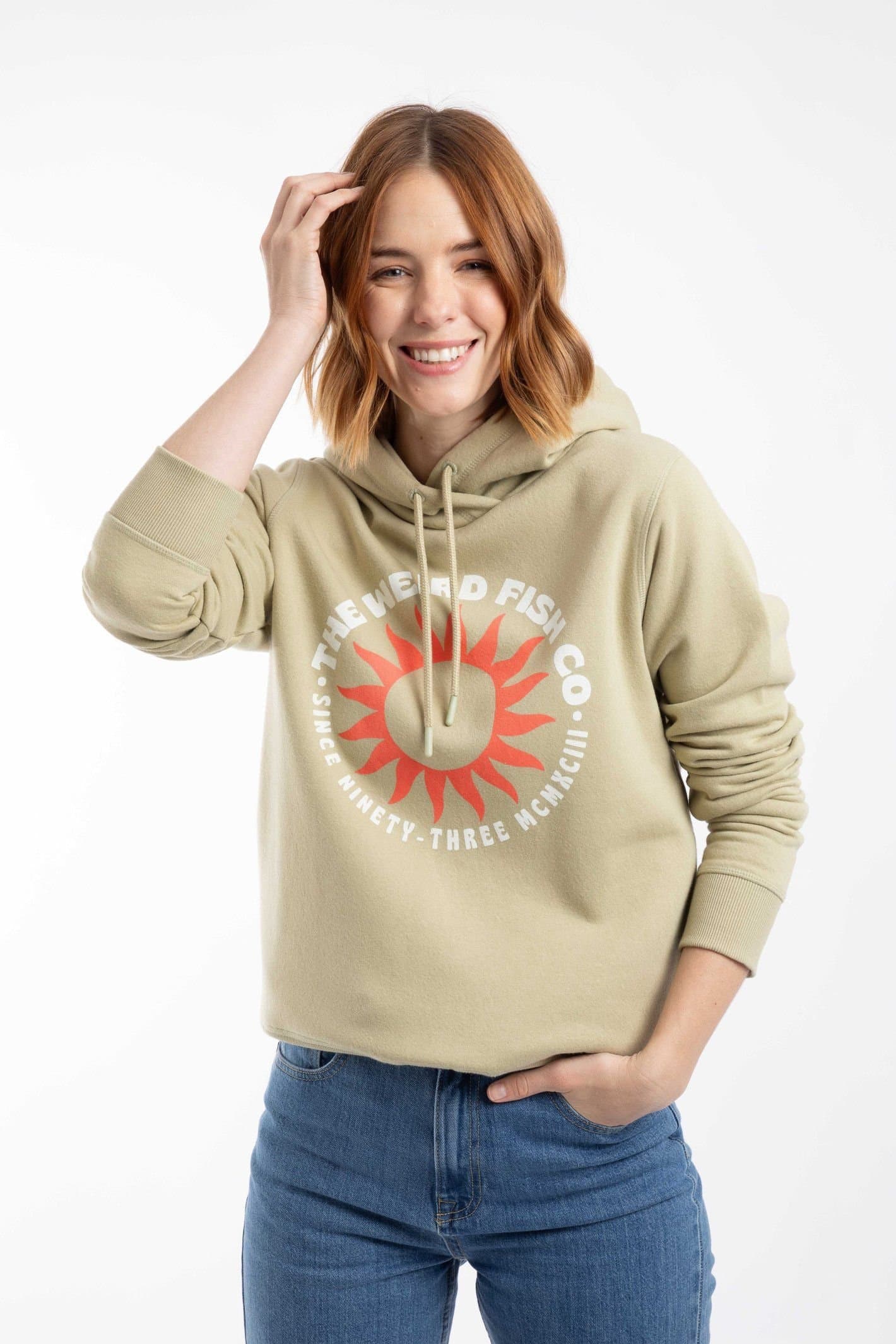 Weird Fish Weird Fish Women's Kira Graphic Popover Front Print Hoodie in Pale Green
