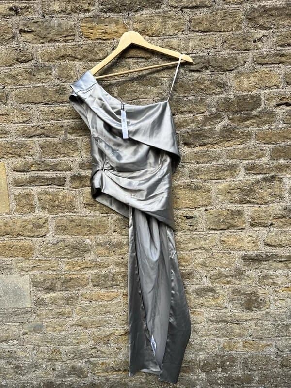 ASOS Asos luxe co-ord exaggerated drape satin top in silver size 10