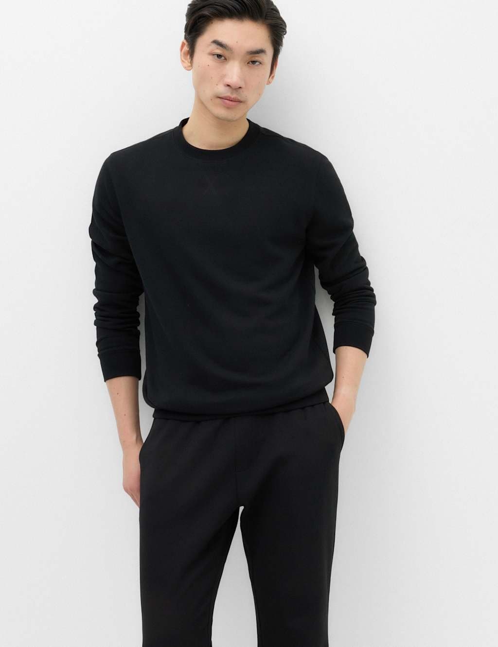 Marks & Spencer M&S Cotton Rich Brushback Sweatshirt Black