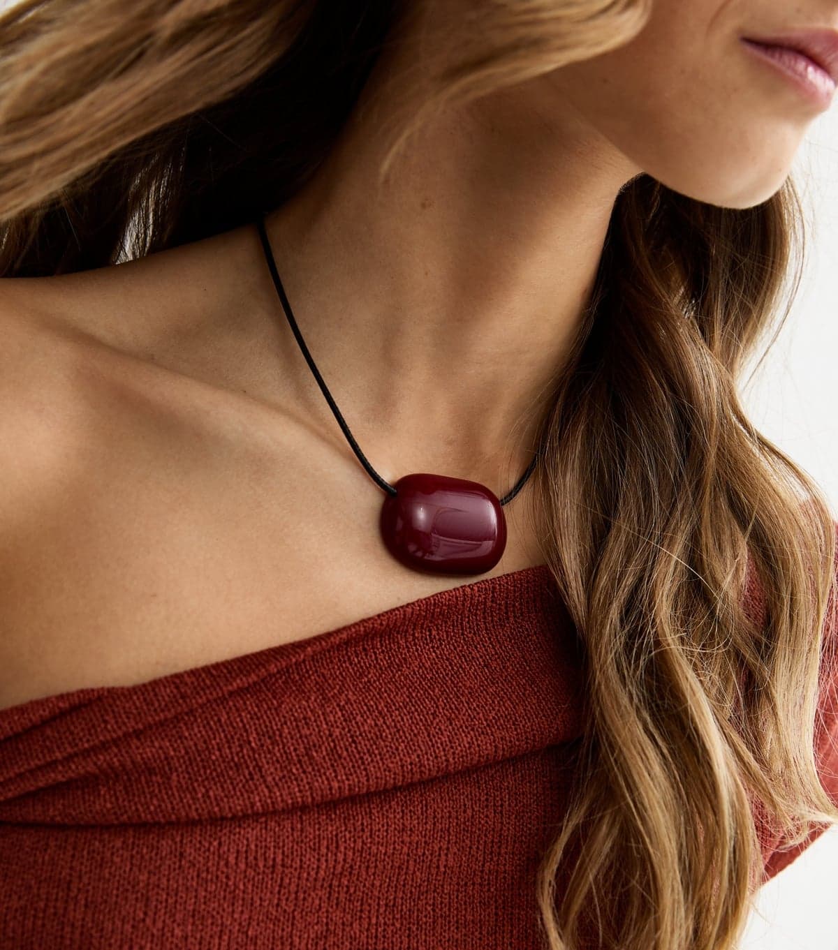 New Look New Look Dark Burgundy Resin Rope Necklace