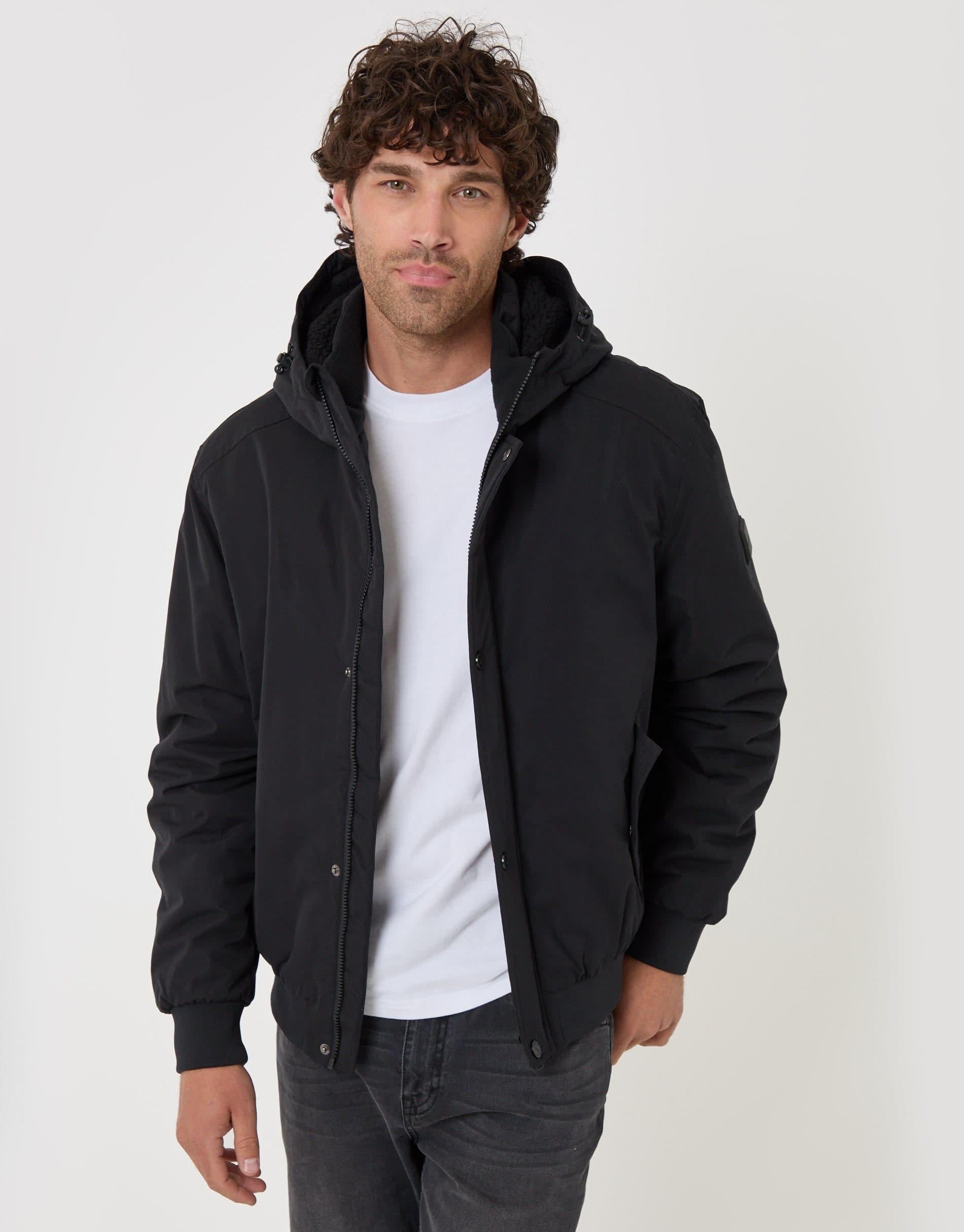 Threadbare threadbare Men's Showerproof Jacket with Borg Lined Hood in Black