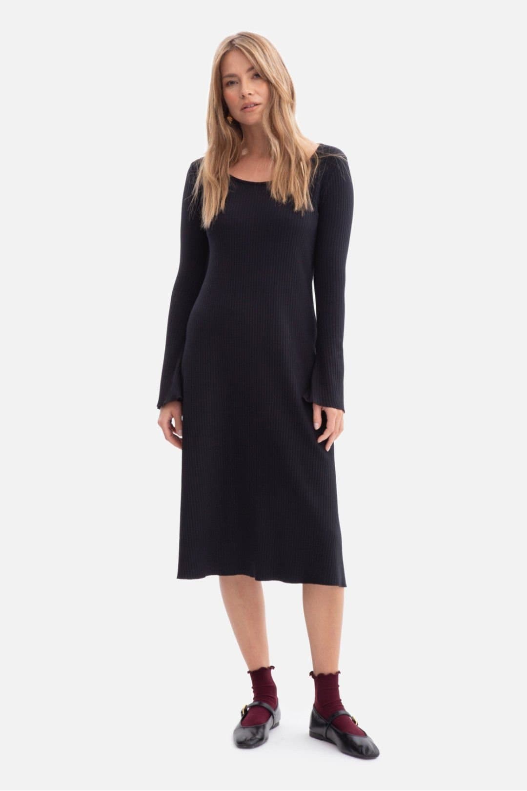 Love Lace Love Lace Women's Soft Ribbed Midi Dress with Wavy Hem Style 218631 in Black