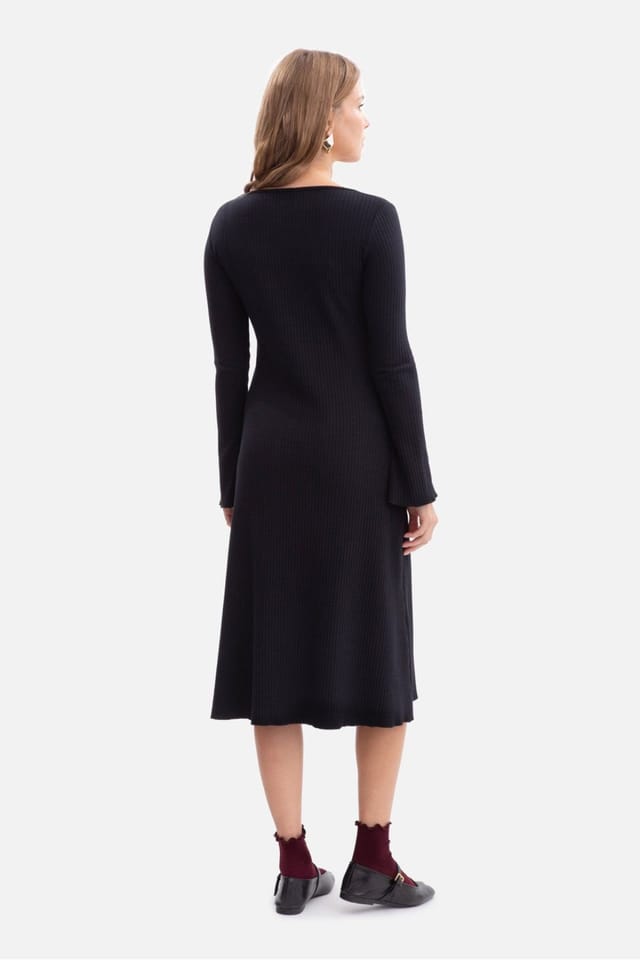 Love Lace Love Lace Women's Soft Ribbed Midi Dress with Wavy Hem Style 218631 in Black - 2