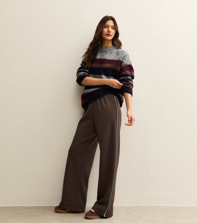 New Look Women's Dark Brown Side Stripe Wide Leg Joggers New Look - 2