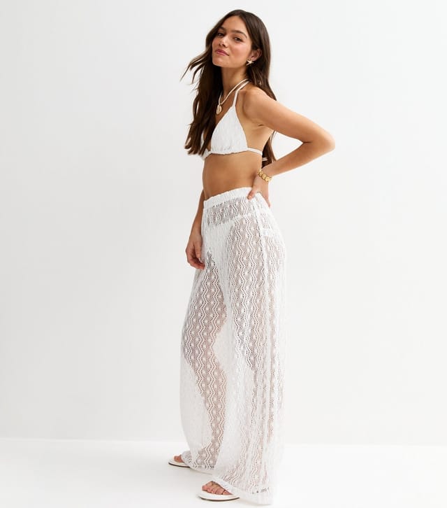 New Look Women's Petite White Crochet Beach Wide Leg Trouser New Look - 2