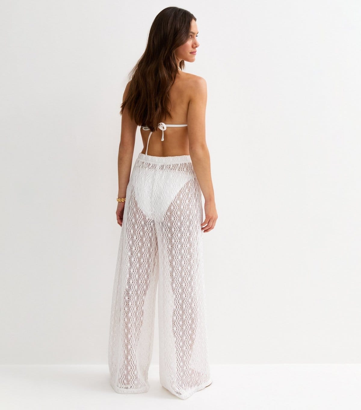 New Look Women's Petite White Crochet Beach Wide Leg Trouser New Look - 4