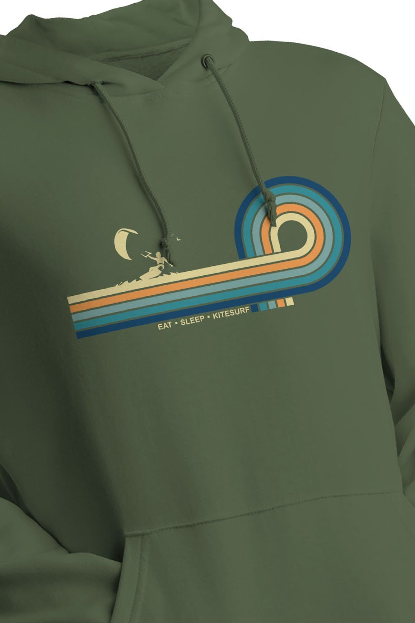 Bad Zebedee Bad Zebedee Men's Retro Lines Kitesurf Hoodie in Green - 2