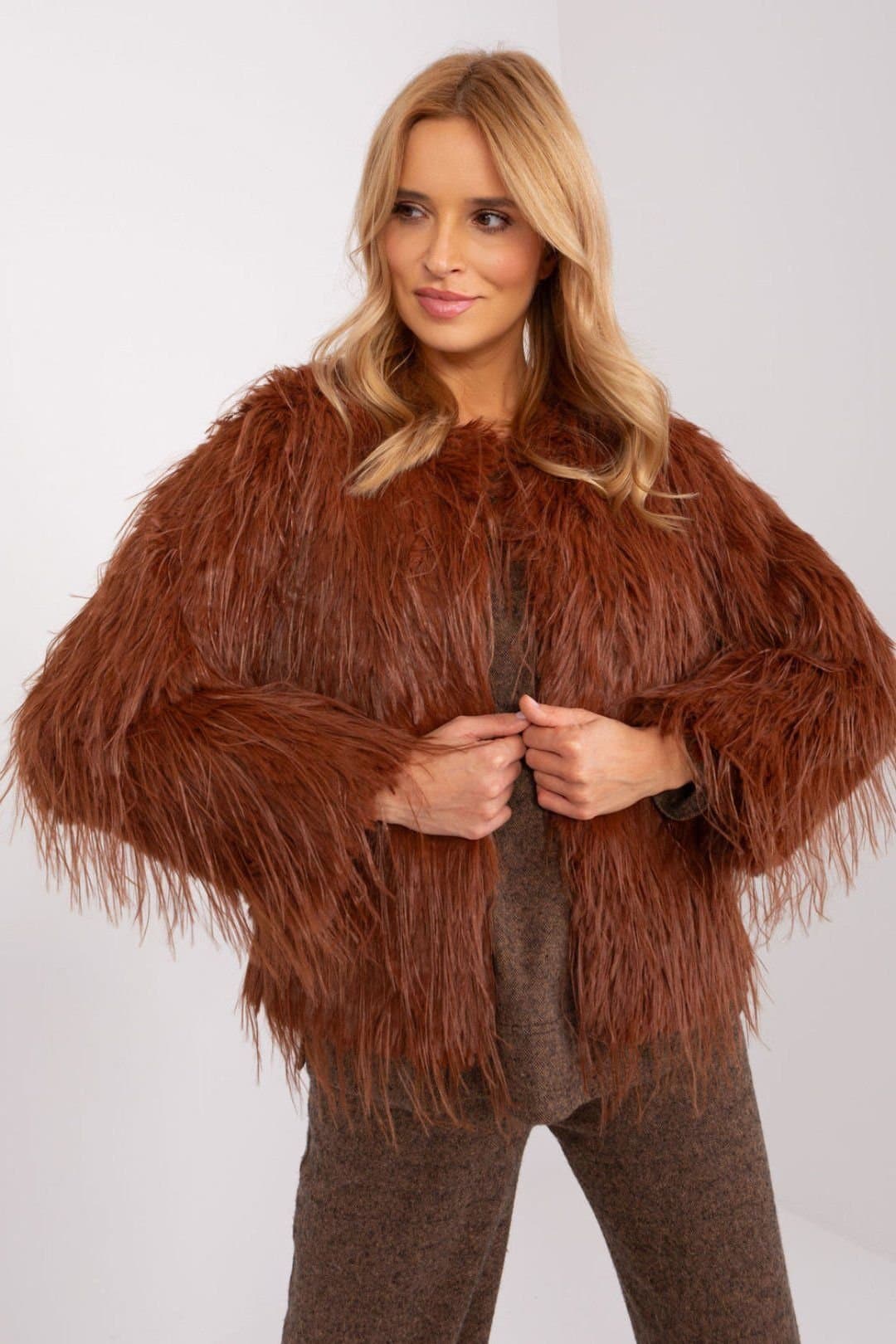 Love Lace Love Lace Women's Fur Trim Lined Transitional Hook Jacket in Terracotta