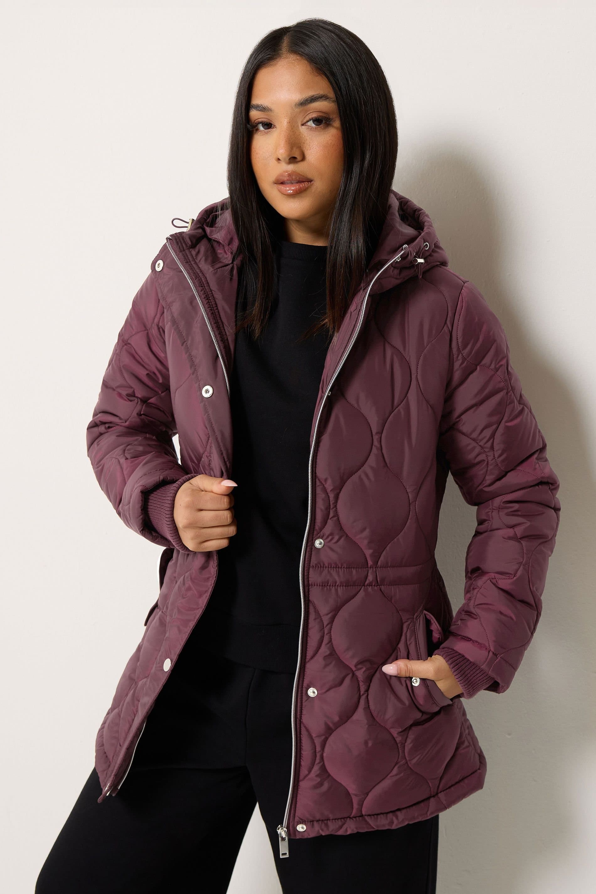 M&Co M&Co Women's Petite Diamond Quilted Jacket in Purple