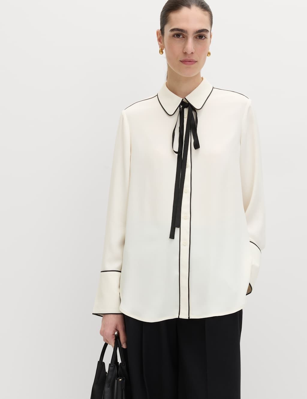 Marks & Spencer M&S Bow Tie Piped Detail Shirt White