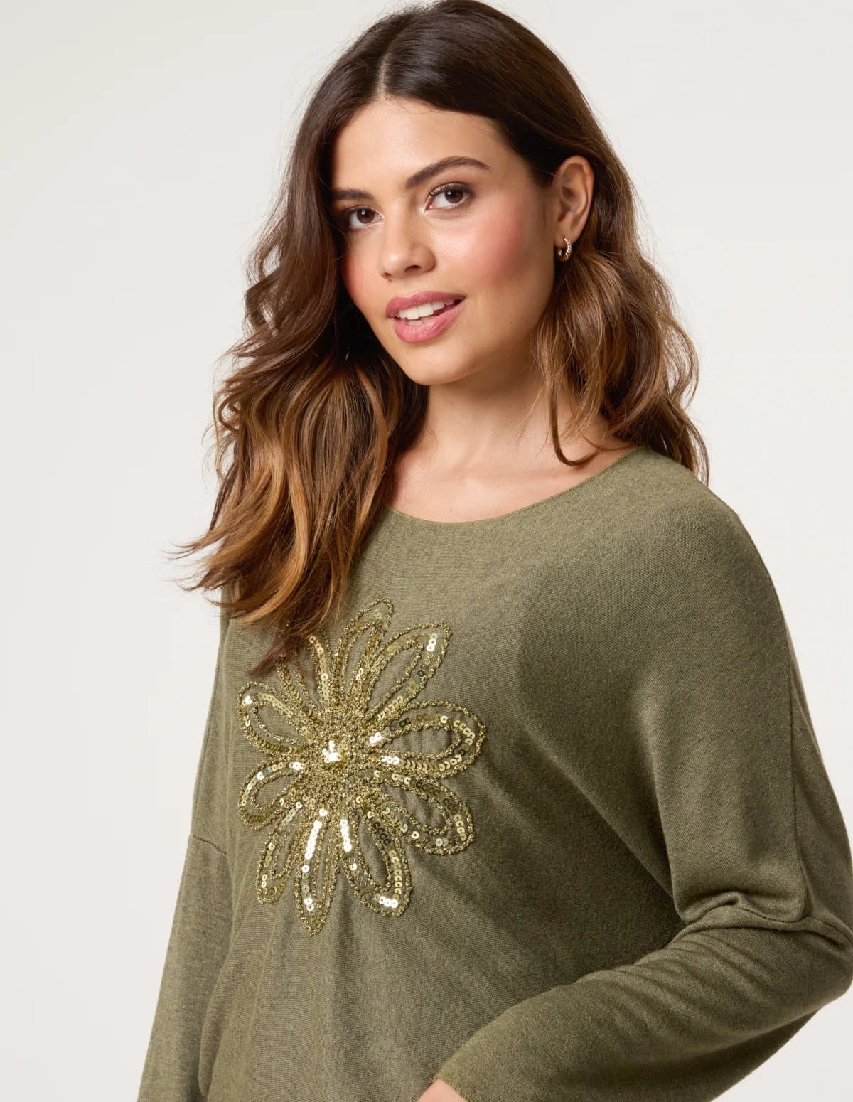 Blue Vanilla Embroidered Sequin Flower Top