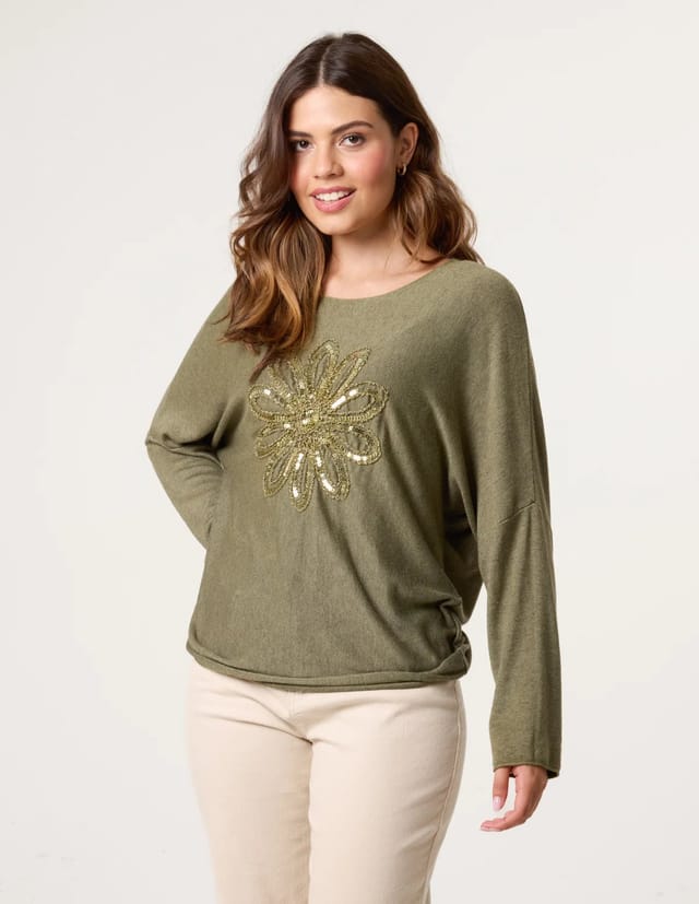 Blue Vanilla Embroidered Sequin Flower Top - 3