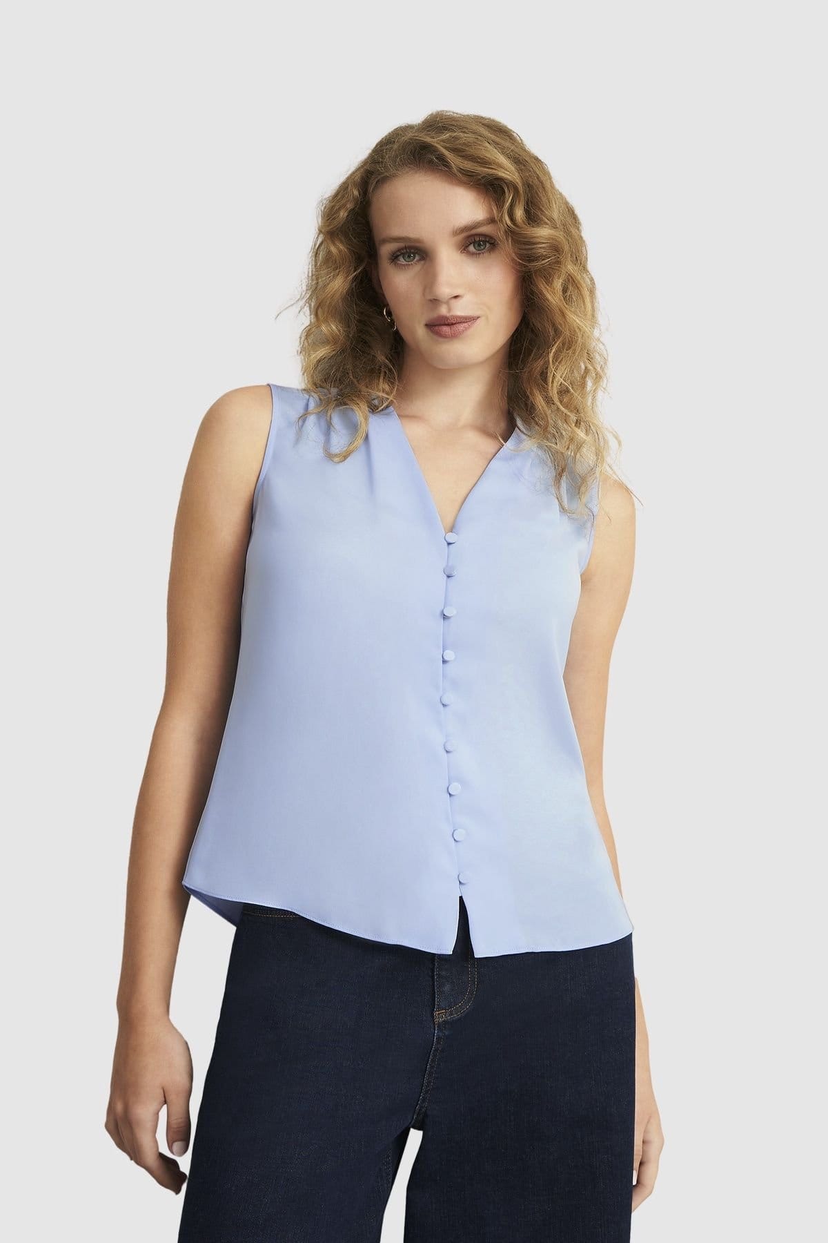 Hobbs London Baby Blue Sleeveless V-Neck Blouse