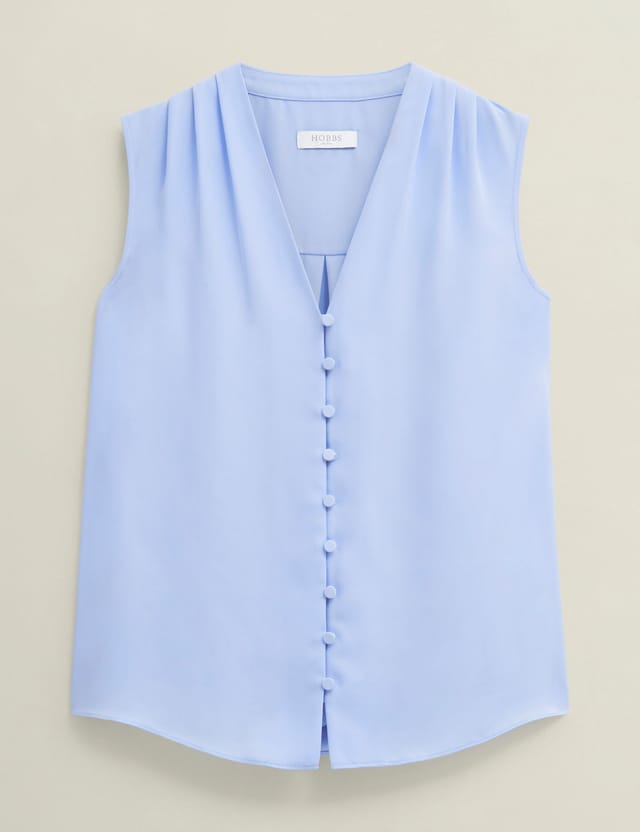 Hobbs London Hobbs London Women's Maria V-Neck Sleeveless Blouse in Baby Blue - 2