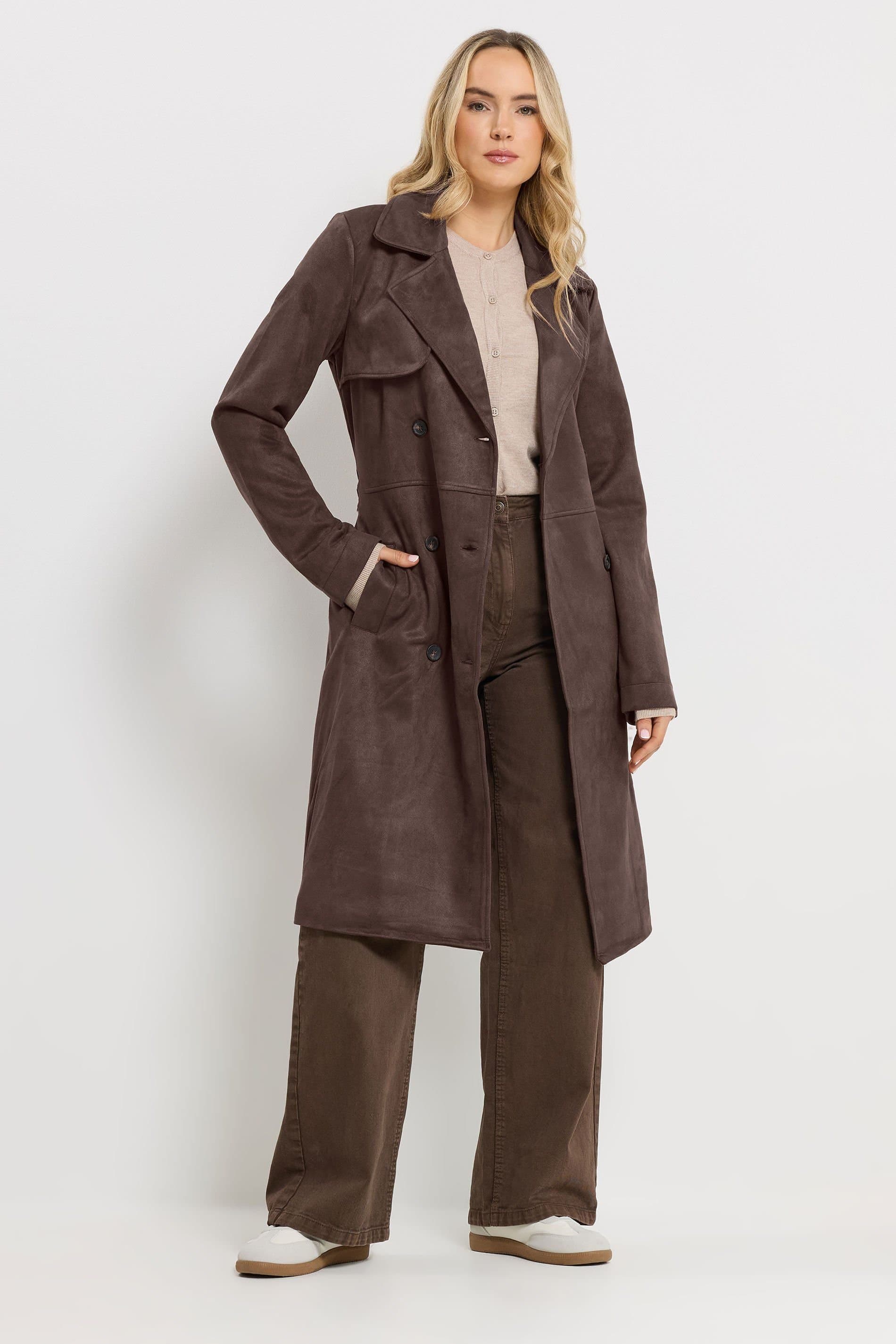 Long Tall Sally Long Tall Sally Women's Tall Faux Suede Trench Coat in Chocolate