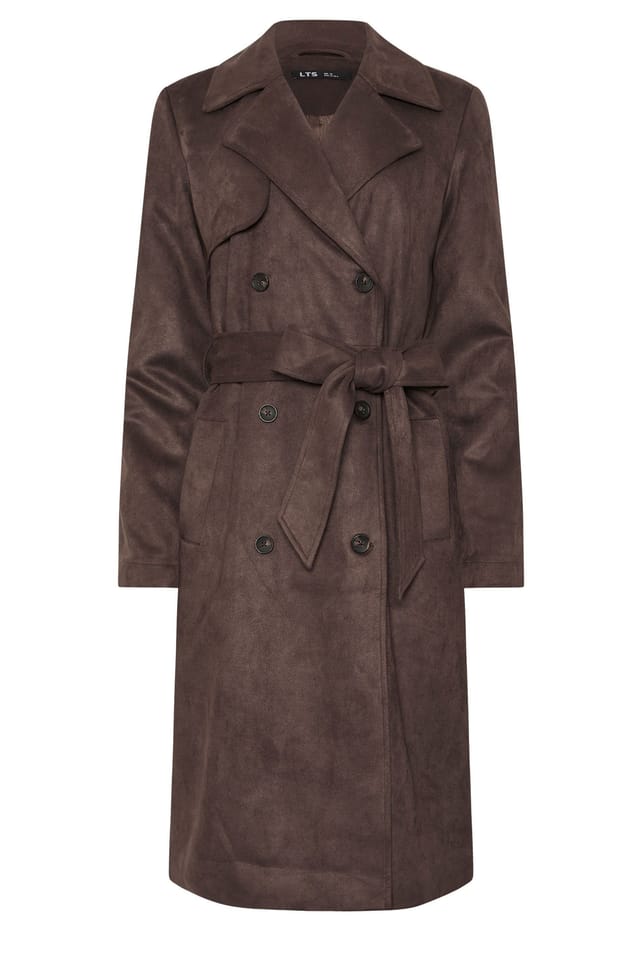 Long Tall Sally Long Tall Sally Women's Tall Faux Suede Trench Coat in Chocolate - 2