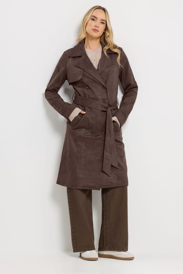 Long Tall Sally Long Tall Sally Women's Tall Faux Suede Trench Coat in Chocolate - 3
