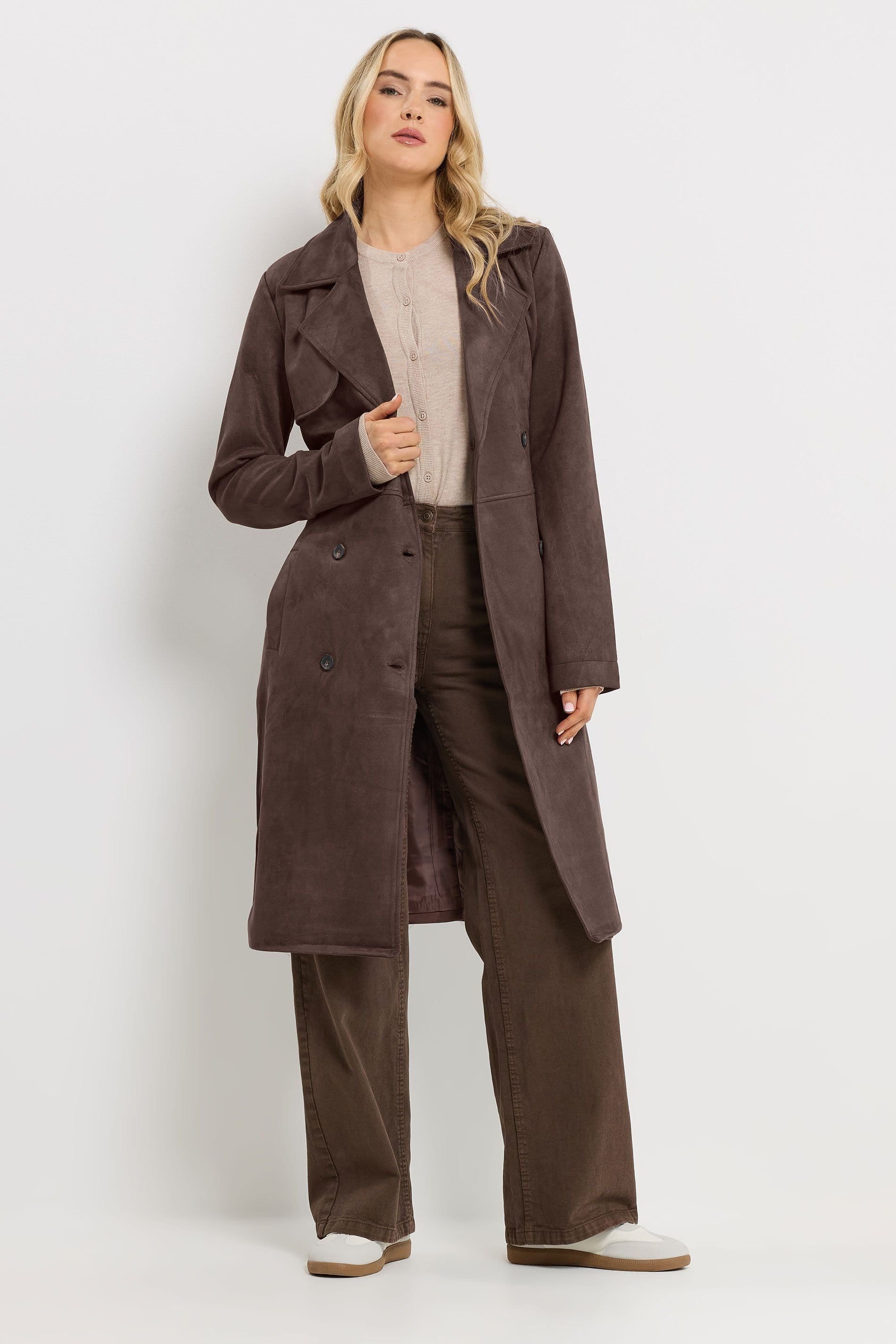 Long Tall Sally Long Tall Sally Women's Tall Faux Suede Trench Coat in Chocolate - 4