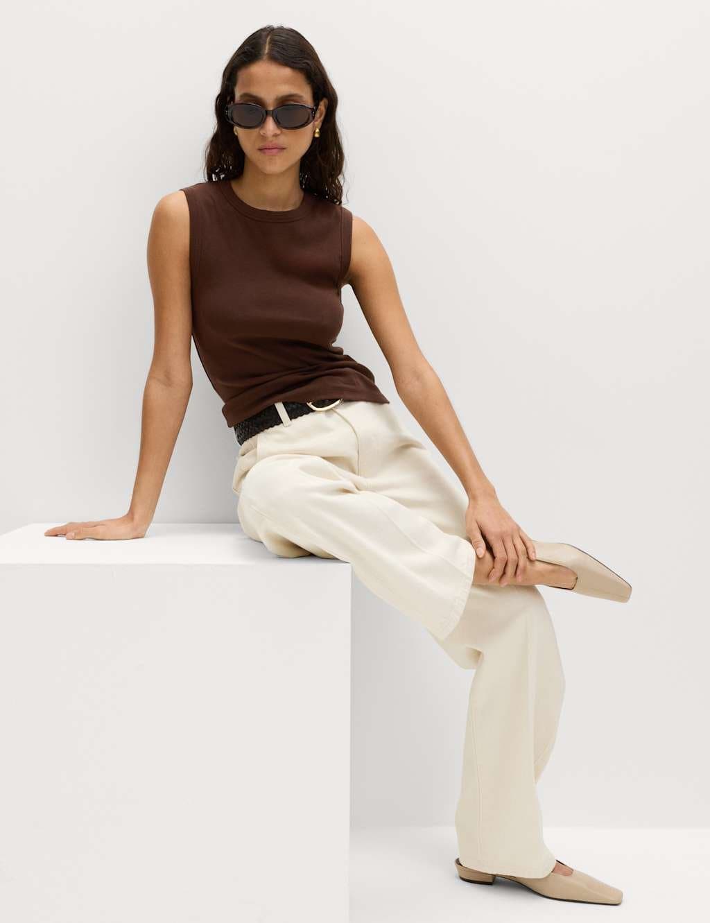 Marks & Spencer M&S Chocolate Cotton Rich Tank Top