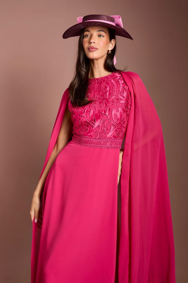 Coast Coast Women's Lisa Tan Cape Sleeve Lace Midi Dress in Raspberry - 2