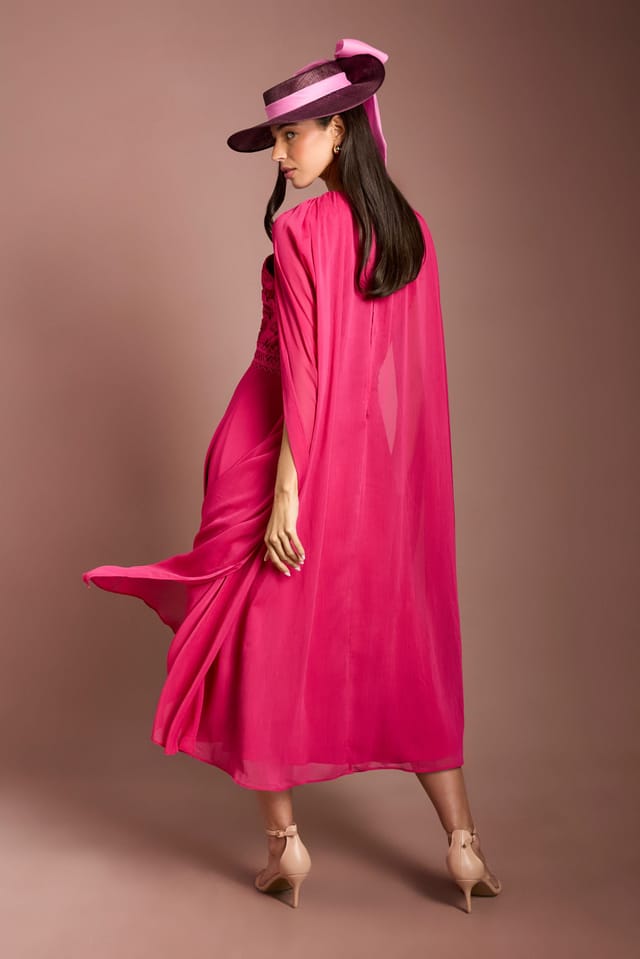Coast Coast Women's Lisa Tan Cape Sleeve Lace Midi Dress in Raspberry - 3