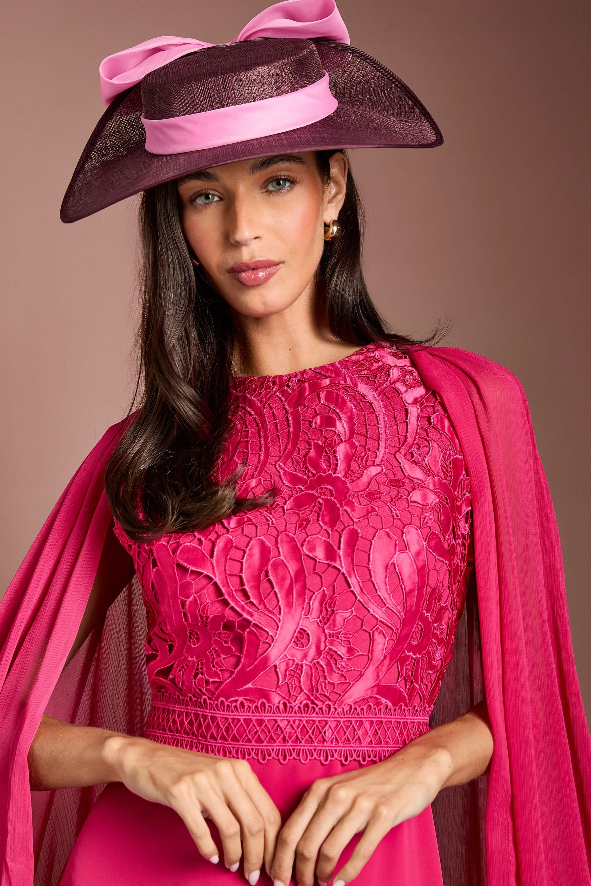 Coast Coast Women's Lisa Tan Cape Sleeve Lace Midi Dress in Raspberry - 4