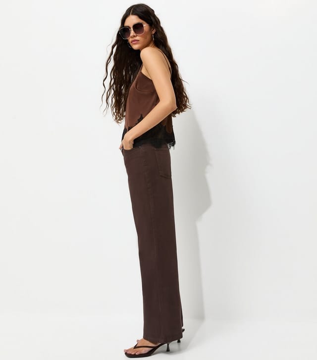 New Look Women's Dark Brown Adalae High Waisted Wide Leg Jeans New Look - 2