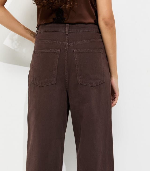 New Look Women's Dark Brown Adalae High Waisted Wide Leg Jeans New Look - 3