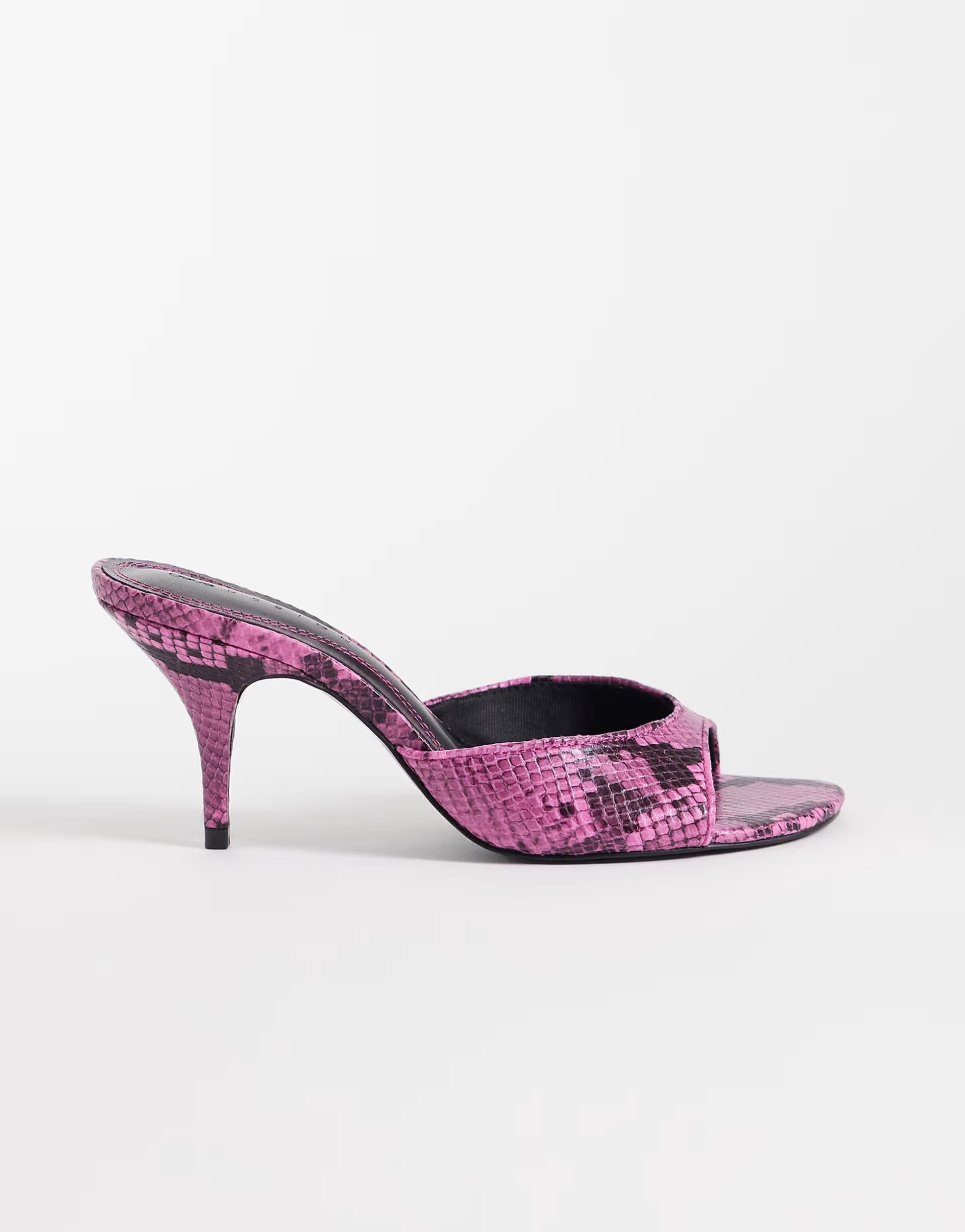 ASOS ASOS DESIGN Hooray mid heeled mules in pink snake