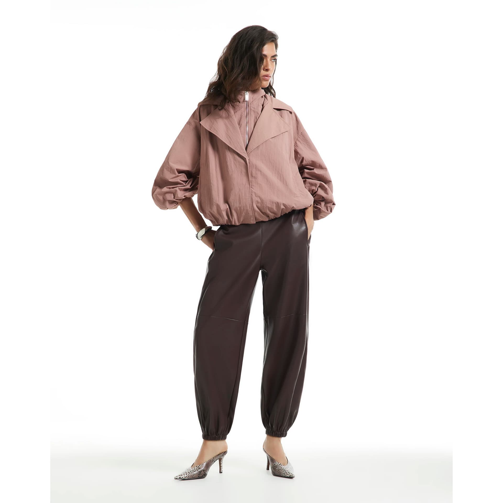 River Island River Island Womens Brown Faux Leather Hareem Trousers