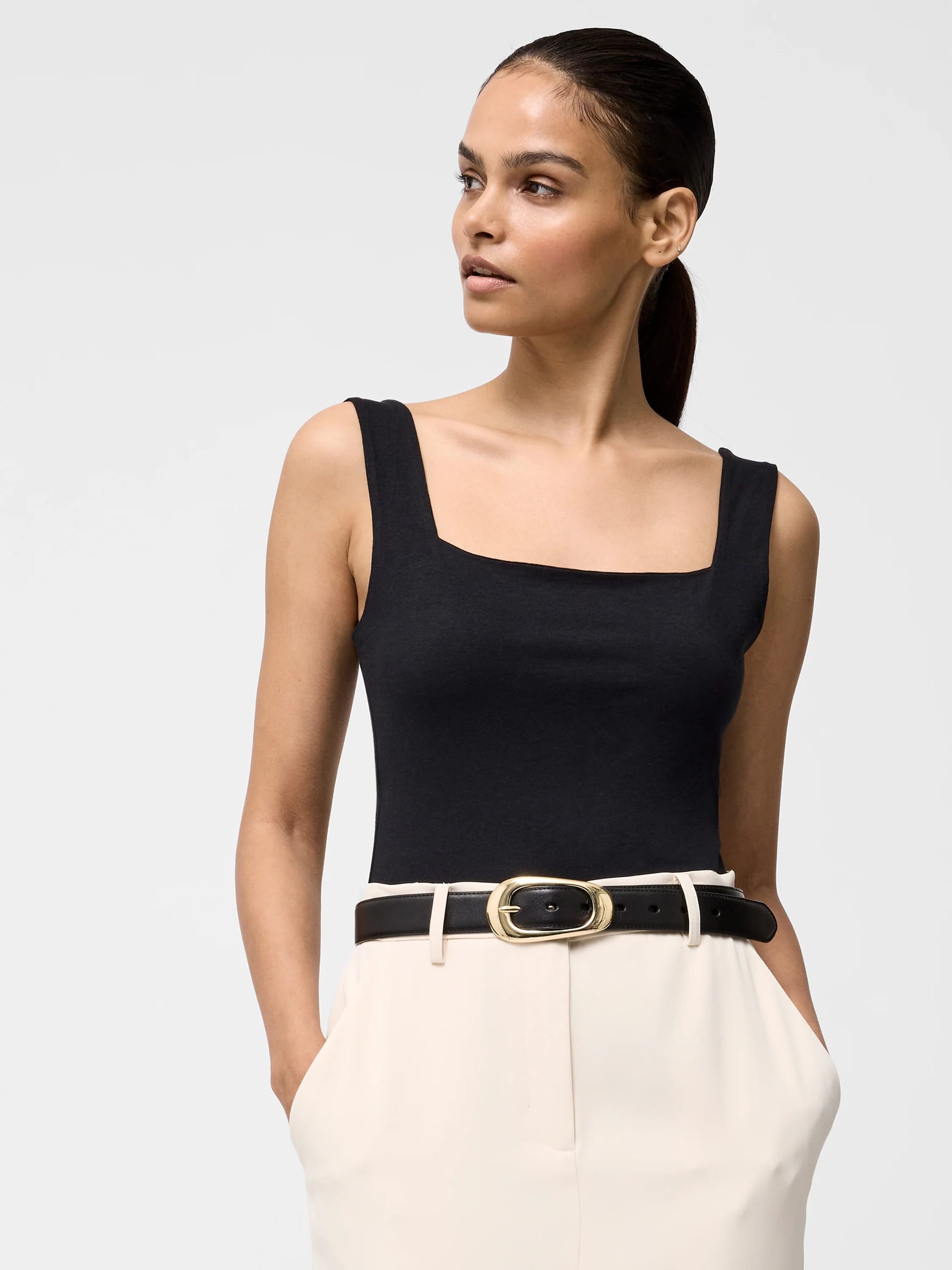 French Connection Black Square Neck Bodysuit