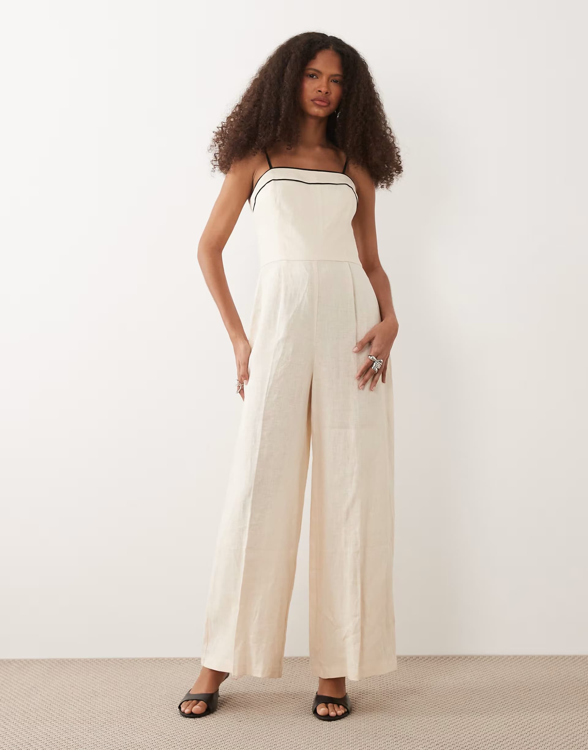 ASOS Mango strappy jumpsuit in beige
