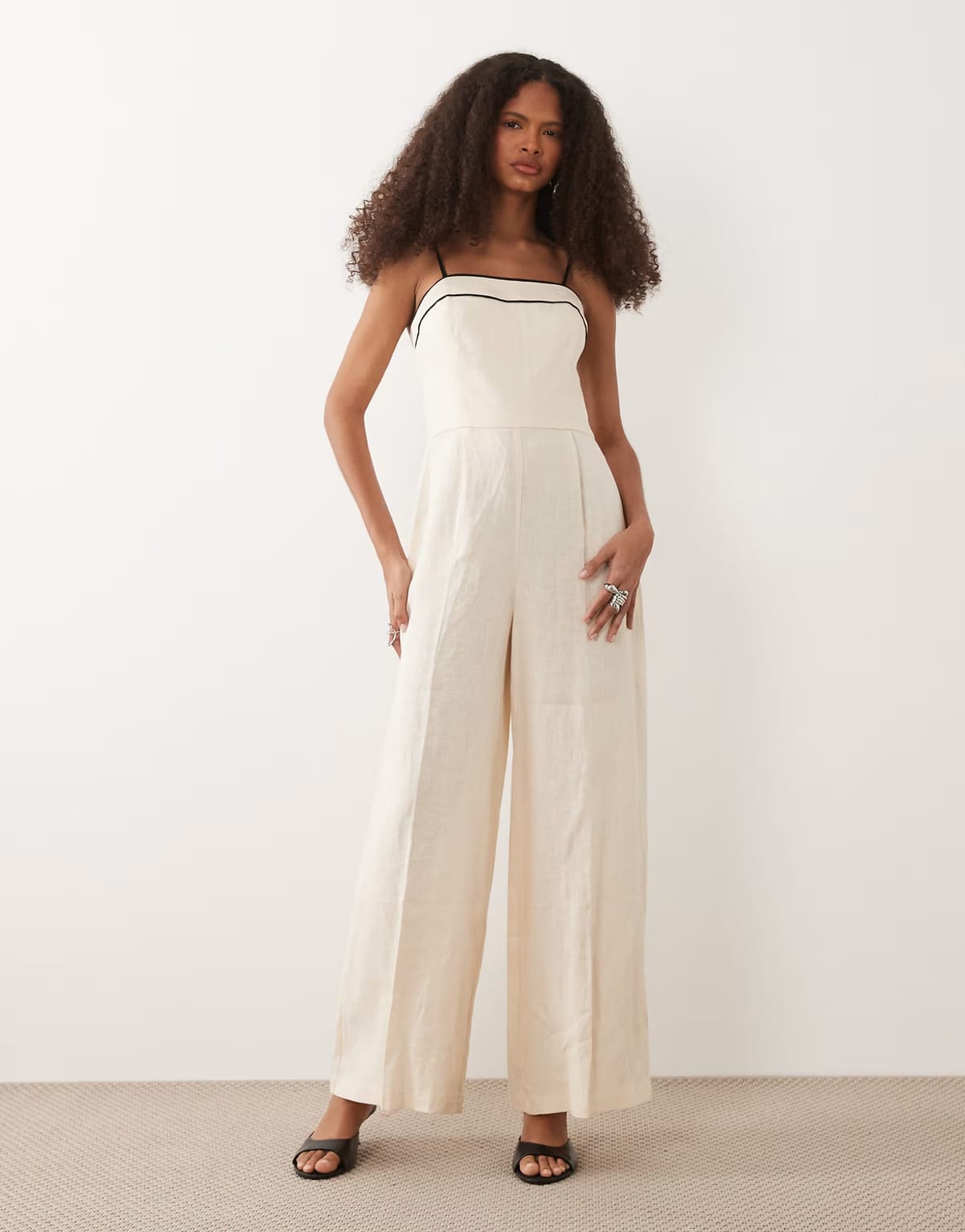 ASOS Mango strappy jumpsuit in beige - 1
