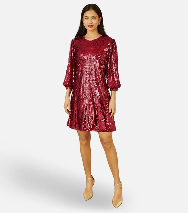 Yumi Women's Burgundy Sequin Tunic Dress Yumi New Look - 2