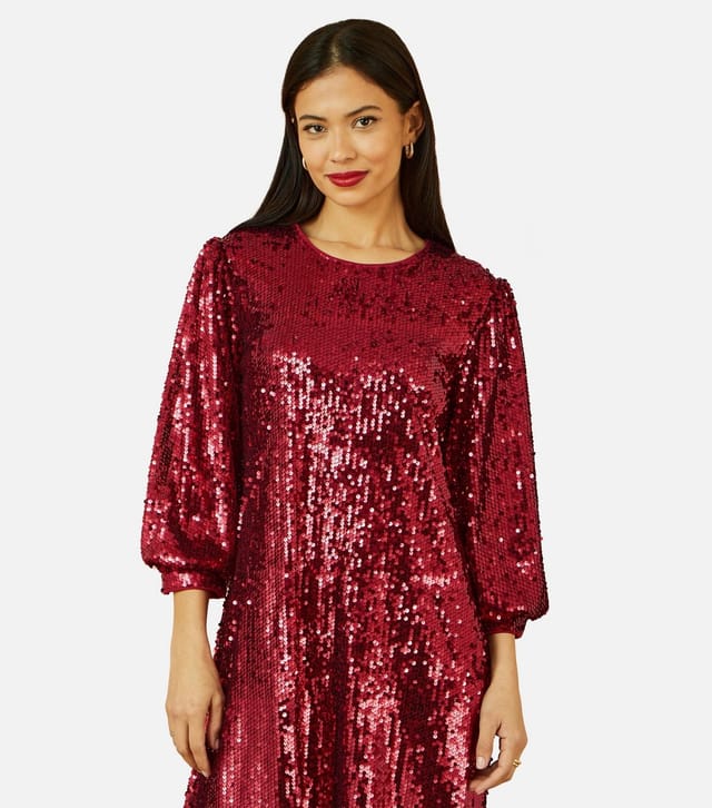 Yumi Women's Burgundy Sequin Tunic Dress Yumi New Look - 3