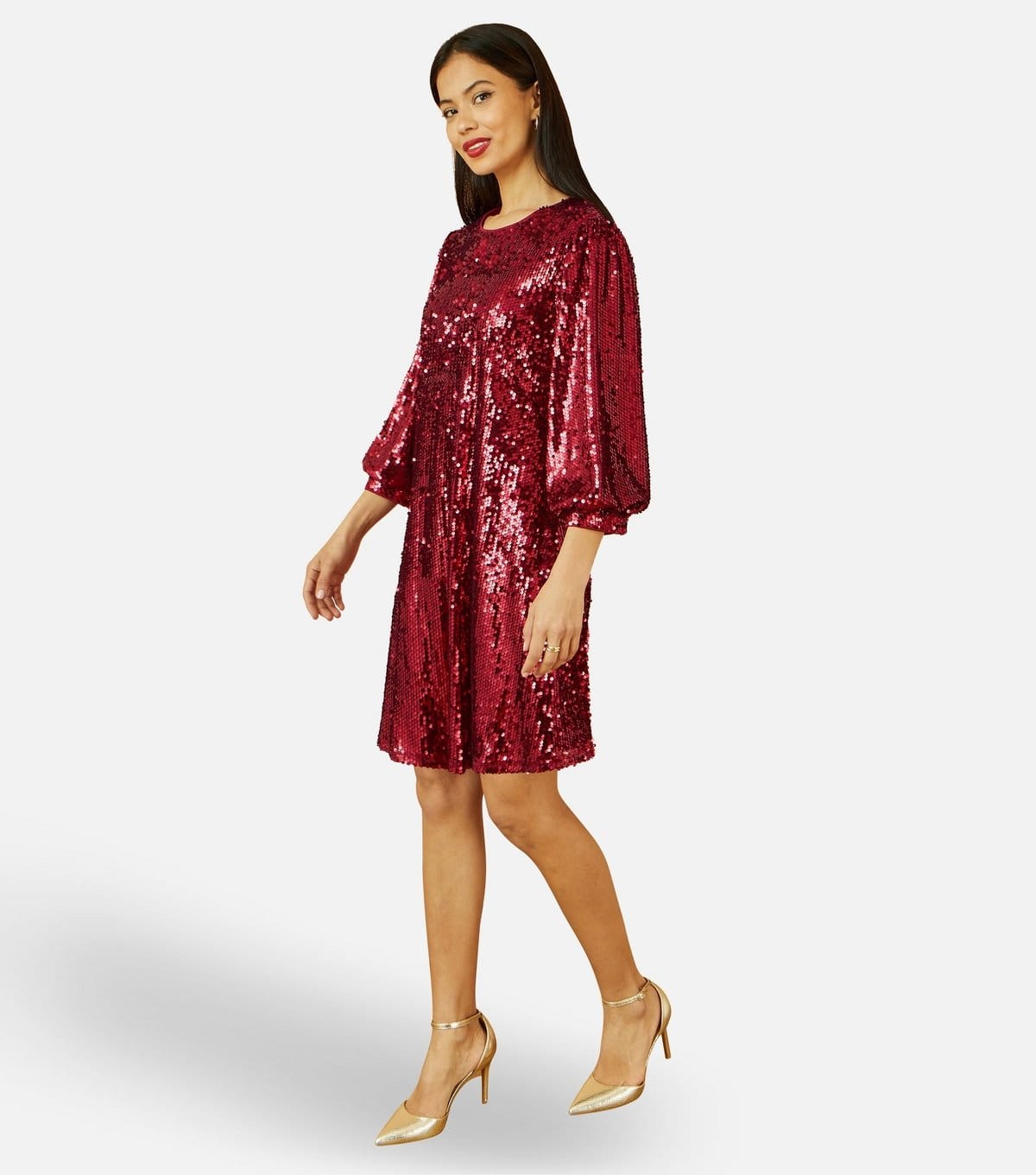 Yumi Women's Burgundy Sequin Tunic Dress Yumi New Look - 4