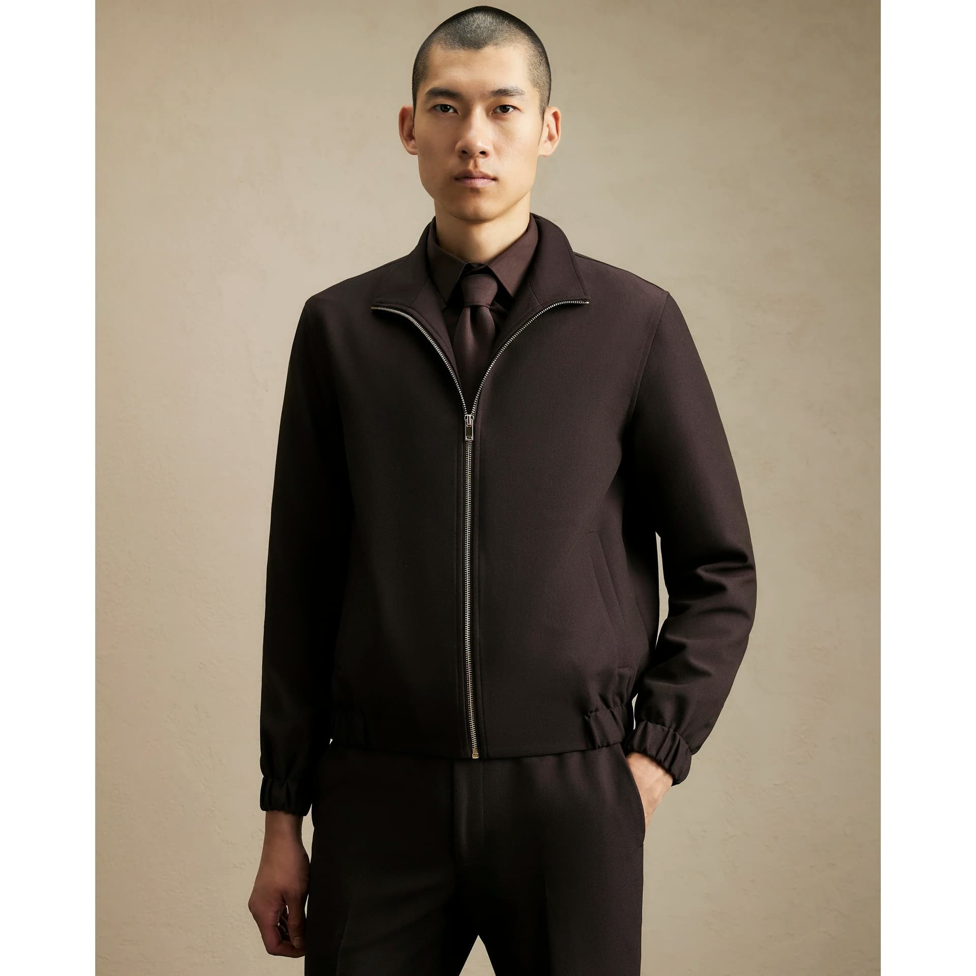River Island Mens River Island Brown Funnel Neck Smart Jacket