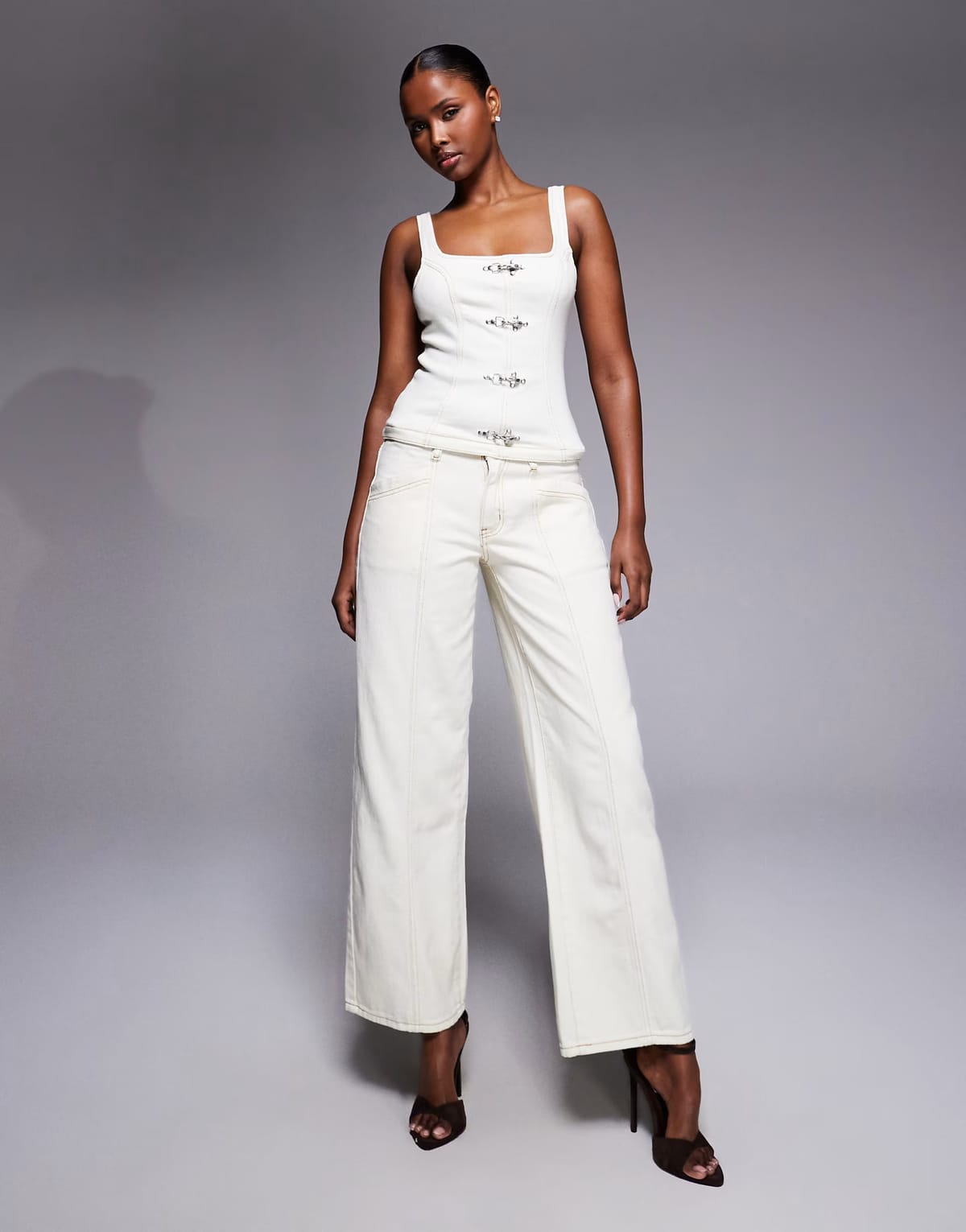 ASOS Liquor N Poker baggy fit jeans co-ord with buckle detail in ecru - 1