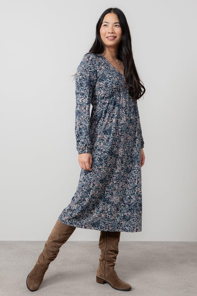 Lily & Me Lily & Me Women's Lillian Jersey Viscose Midi Dress with Gather at empire line in Mid Blue - 2