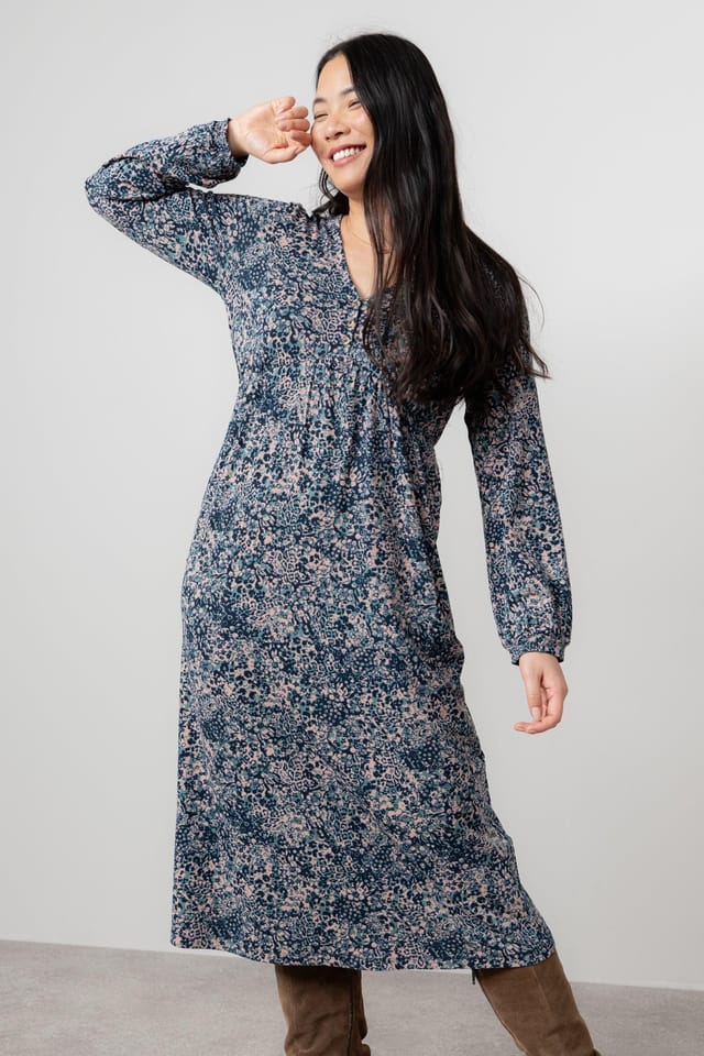 Lily & Me Lily & Me Women's Lillian Jersey Viscose Midi Dress with Gather at empire line in Mid Blue - 3