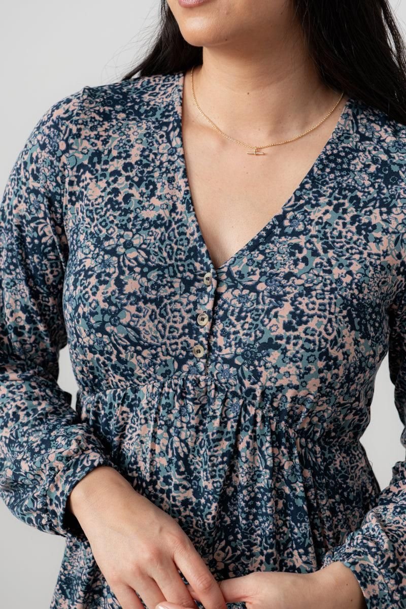 Lily & Me Lily & Me Women's Lillian Jersey Viscose Midi Dress with Gather at empire line in Mid Blue - 4