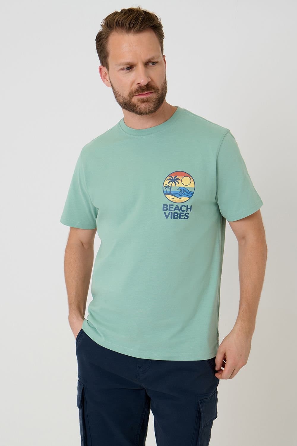 Saltwell Saltwell Men's Graphic Print Cotton T-Shirt in Light Green