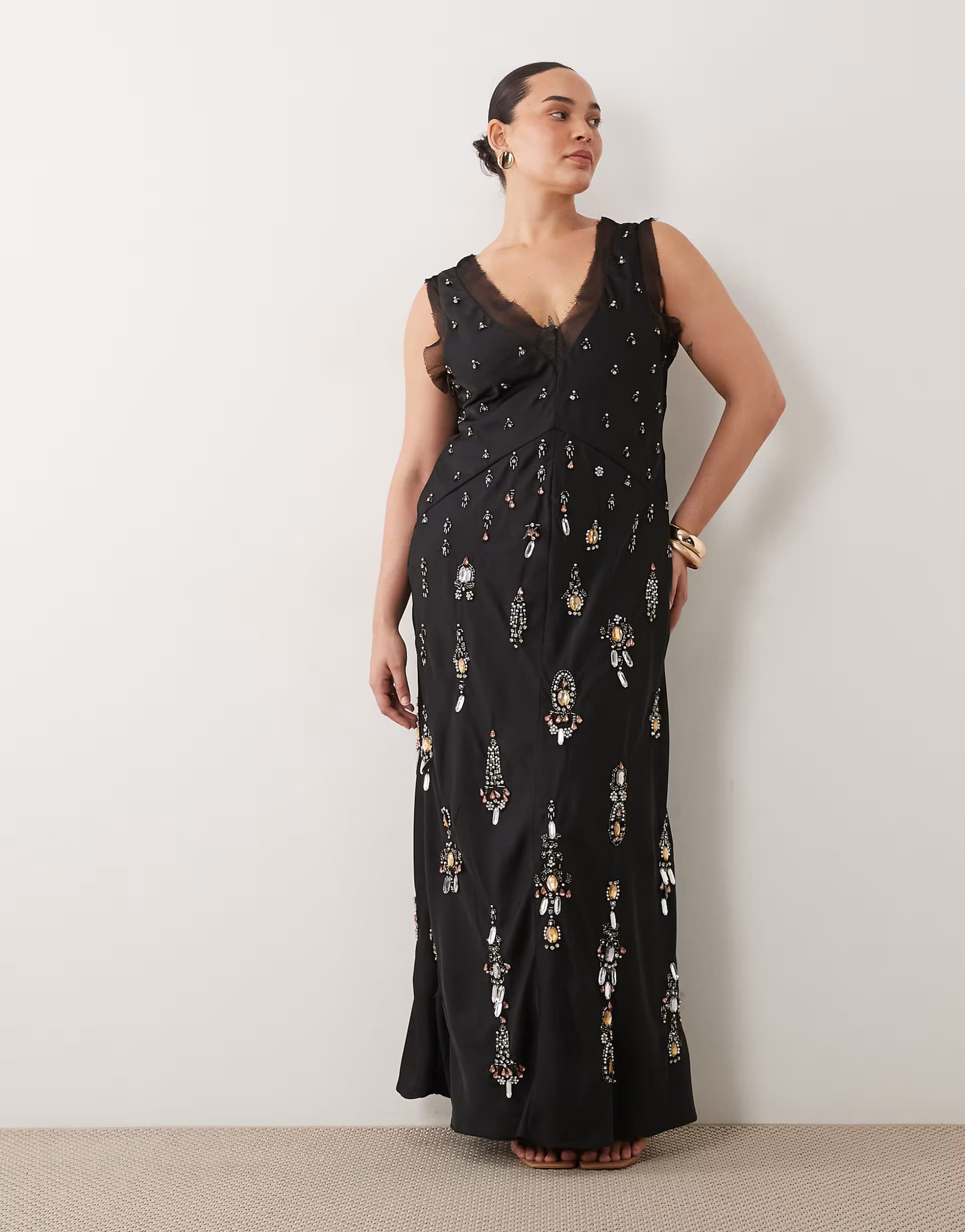 ASOS ASOS DESIGN Curve jewel embellished v-neck maxi dress in black