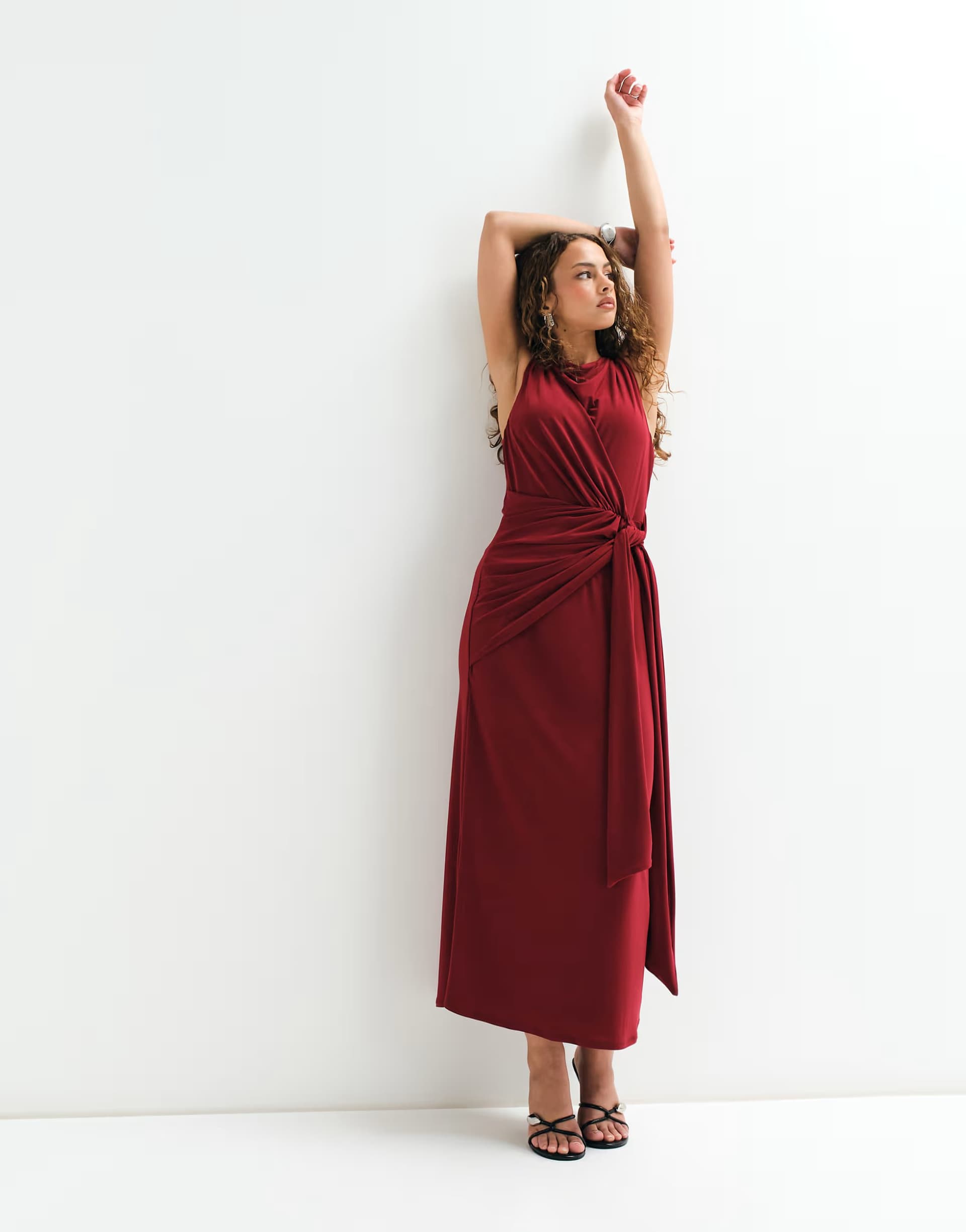 ASOS ASOS ADAPTIVE tie front jersey dress in burgundy